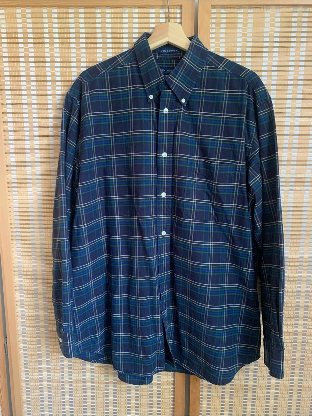 John Ashford Navy and Green Plaid Button-Down Shirt